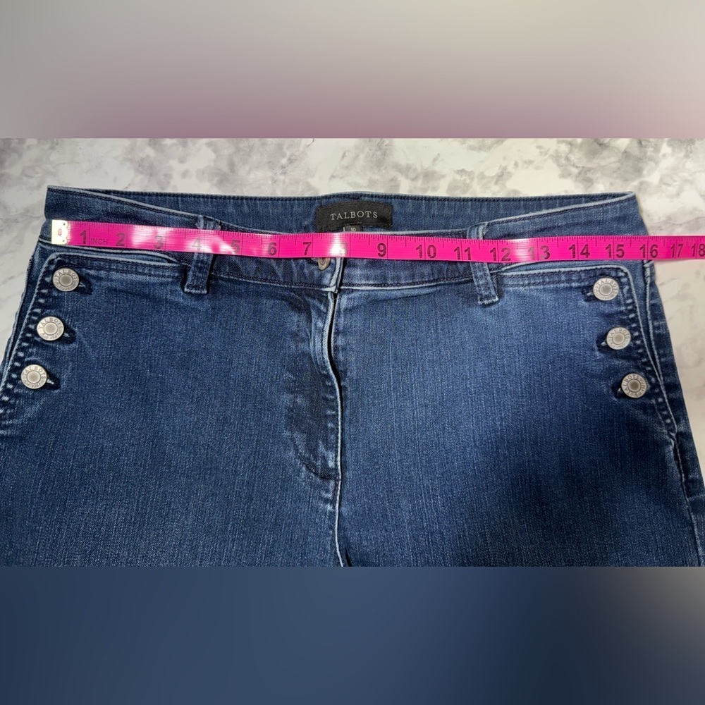 crop Sailor nautical Dark Blue High-Rise old money wide leg denim sz 10 Talbots - Picture 3 of 9